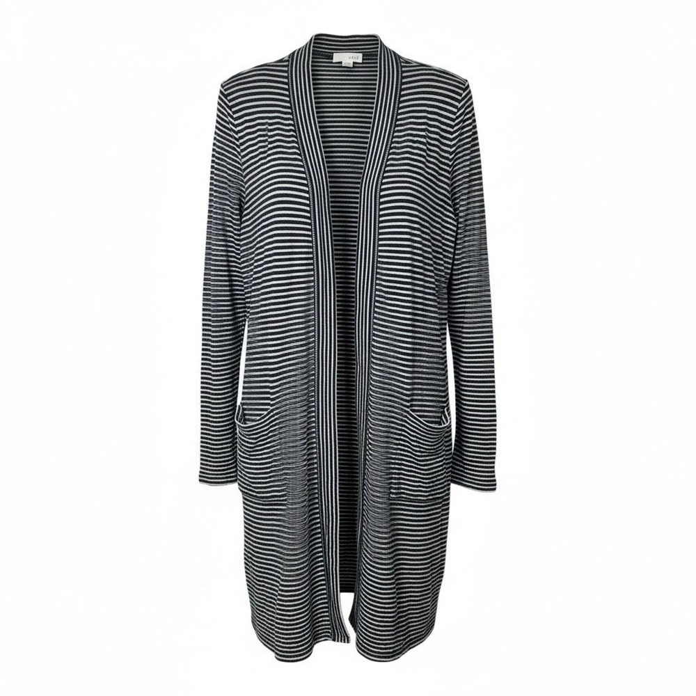 J. Jill Womens Navy White Striped Open Front Longline Cardigan Sweater Size M